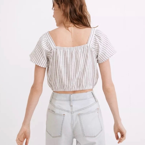 Madewell Flutter-Sleeve Button-Front Crop Top in Stripe - Picture 2 of 9